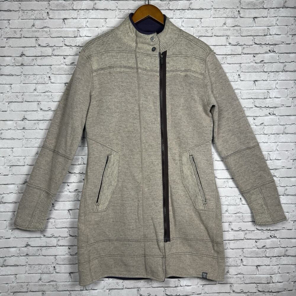 Title Nine Jacket Womens Light Gray Wool Blend Tunic Full Zip Sweater Size Small
